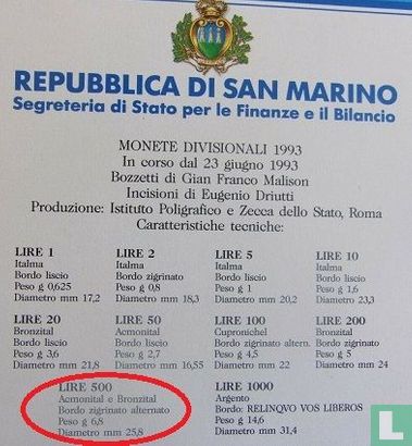 San Marino 500 lire 1993 "Growth from a tree stump" - Image 3