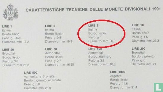 San Marino 5 Lire 1991 "Statuti 1253" - Bild 3