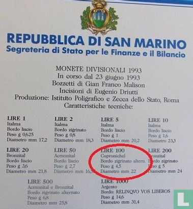 San Marino 100 lire 1993 - Afbeelding 3