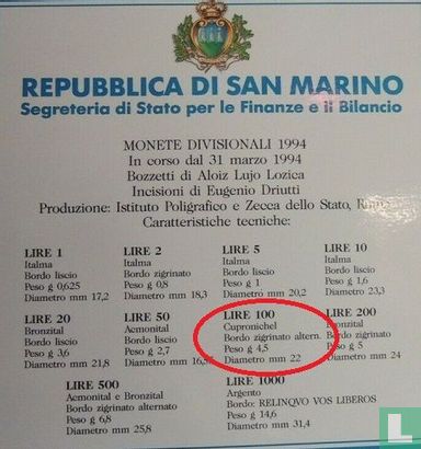 San Marino 100 lire 1994 - Afbeelding 3