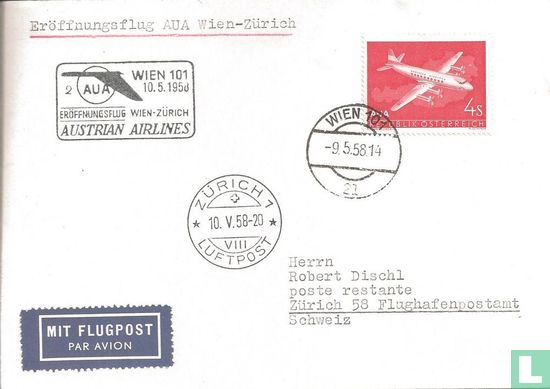 Flight Austrian Airlines Vienna-Zurich 1958