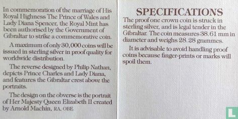 Gibraltar 1 Crown 1981 (PP) "Royal Wedding of Prince Charles and Lady Diana" - Bild 3