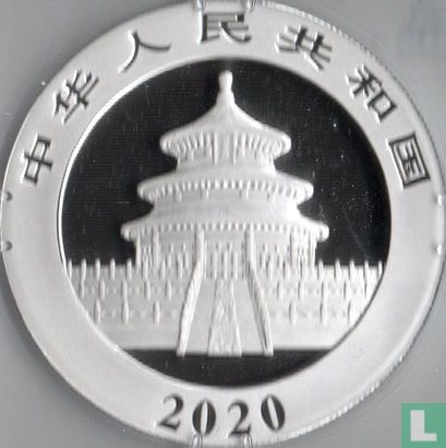 China 10 yuan 2020 (zilver - kleurloos) "Panda" - Afbeelding 1