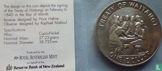 New Zealand 1 dollar 1990 "150th anniversary Signing of the treaty of Waitangi" - Image 3