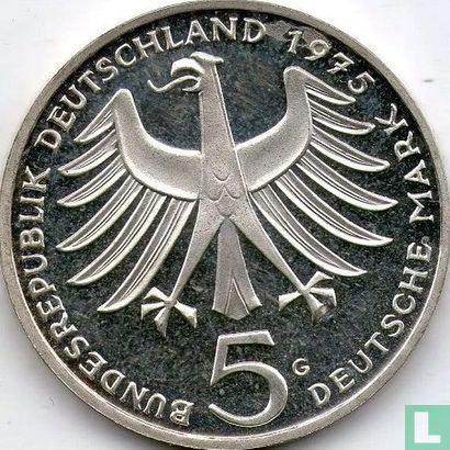Allemagne 5 mark 1975 (BE) "100th anniversary Birth of Albert Schweitzer" - Image 1
