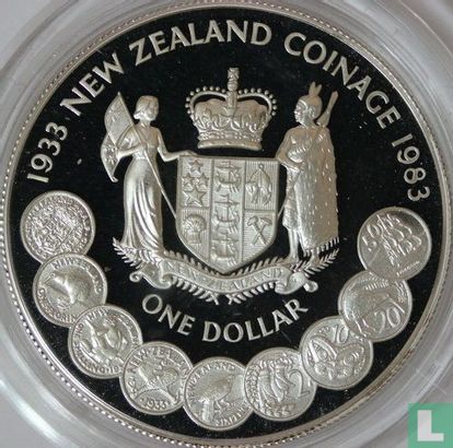 Nieuw-Zeeland 1 dollar 1983 (PROOF) "50th anniversary of New Zealand coinage" - Afbeelding 2