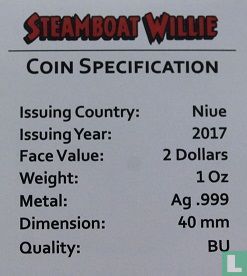 Niue 2 dollars 2017 (kleurloos) "Steamboat Willie" - Afbeelding 3