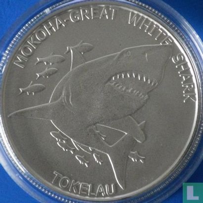 Tokelau 5 dollars 2015 (kleurloos) "Mokoha - Great white shark" - Afbeelding 2