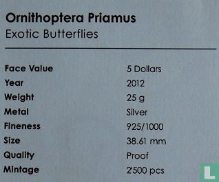 Tokelau 5 dollars 2012 (PROOF) "Exotic butterflies - Ornithoptera priamus" - Afbeelding 3