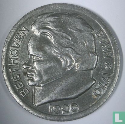 Bonn 50 Pfennig 1920 (Variante d) "150th anniversary Birth of Ludwig van Beethoven" - Bild 1