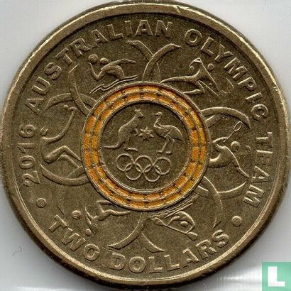 Australie 2 dollars 2016 (coloré en jaune) "Australian olympic team" - Image 2