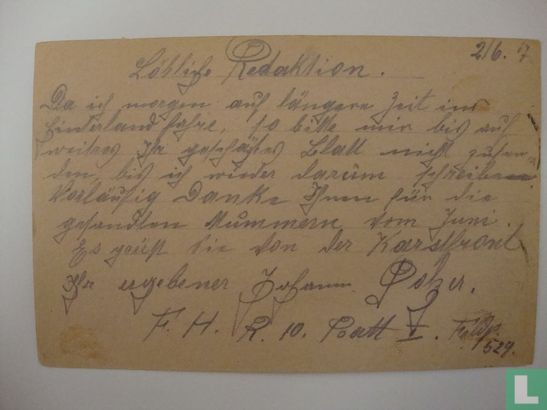 Guichet indéterminé 529 - K.u.k. Feldpostkorrespondenzkarte 1917 - Image 2