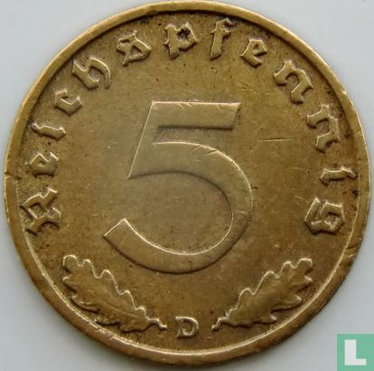 Duitse Rijk 5 reichspfennig 1936 (hakenkruis - D) - Afbeelding 2