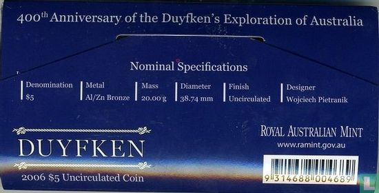 Australië 5 dollars 2006 "400th anniversary of the Duyfken's exploration of Australia" - Afbeelding 3