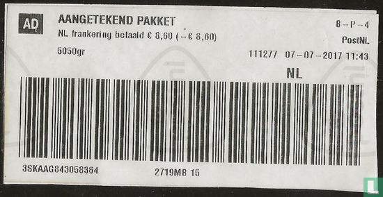 Specialiteit Renaissance vlotter NL - Aangetekend Pakket - barcode PostNL (2017) - PostNL - LastDodo