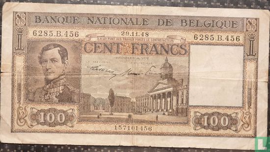Belgien 100 Franken 1948 - Bild 1