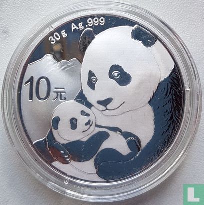 China 10 Yuan 2019 (Silber - ungefärbte) "Panda" - Bild 2
