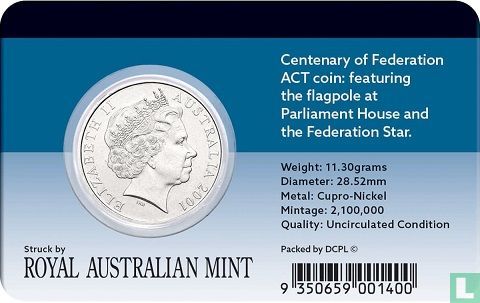 Australië 20 cents 2001 "Centenary of Federation - Australian Capital Territory" - Afbeelding 3