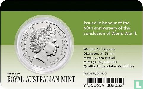 Australië 50 cents 2005 "60th anniversary of the end of World War II" - Afbeelding 3