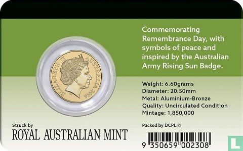 Australie 2 dollars 2014 (sans C) "Remembrance Day" - Image 3