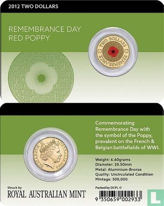 Australie 2 dollars 2012 (coloré - sans C) "Remembrance Day" - Image 3