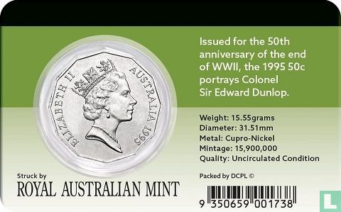 Australie 50 cents 1995 "50th anniversary of the end of World War II" - Image 3