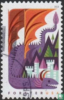 Purple dragon and castle