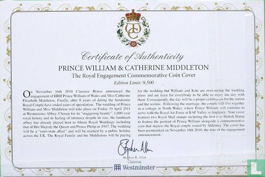 Alderney 5 pounds 2010 (Numisbrief) "Engagement of Prince William and Catherine Middleton" - Afbeelding 2