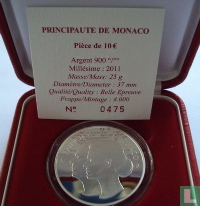 Monaco 10 euro 2011 (PROOF) "Royal Wedding of Prince Albert II and Princess Charlène" - Image 3