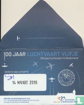 Netherlands 5 euro 2019 (coincard - first day of issue) "100 years of aviation in the Netherlands" - Image 3