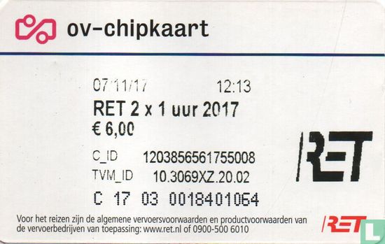 OV-Chipkaart RET 2x 1 uur - Afbeelding 1