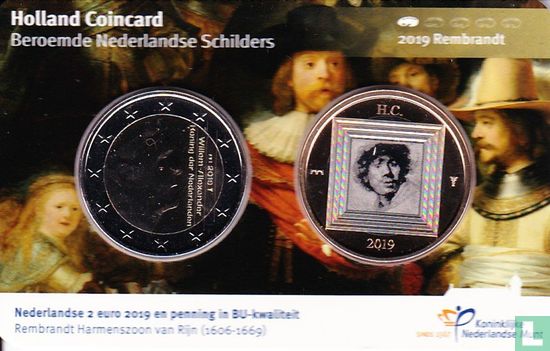 Netherlands 2 euro 2019 (coincard - with bicolor medal) "350th anniversary of the death of Rembrandt" - Image 1