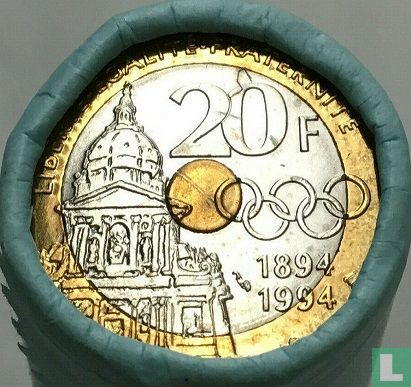 France 20 francs 1994 (rouleau) "Centenary of International Olympic Committee created by Pierre de Coubertin" - Image 1