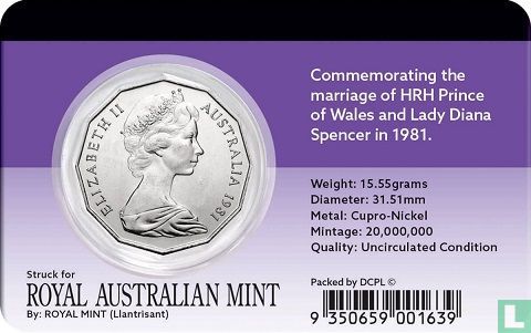 Australia 50 cents 1981 "Marriage of HRH Prince of Wales and Lady Diana Spencer" - Image 3