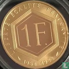 France 1 franc 1988 (PROOF - gold) "30th anniversary of the Fifth Republic" - Image 1