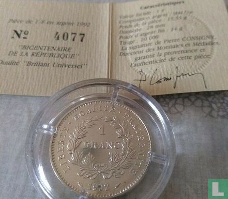 Frankrijk 1 franc 1992 (zilver) "Bicentenary of the French Republic" - Afbeelding 3