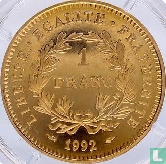 Frankrijk 1 franc 1992 (PROOF - goud) "Bicentenary of the French Republic" - Afbeelding 1