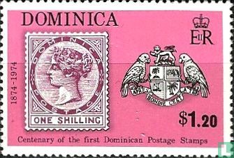 Stamp 1s. of 1874 and Coat of Arms