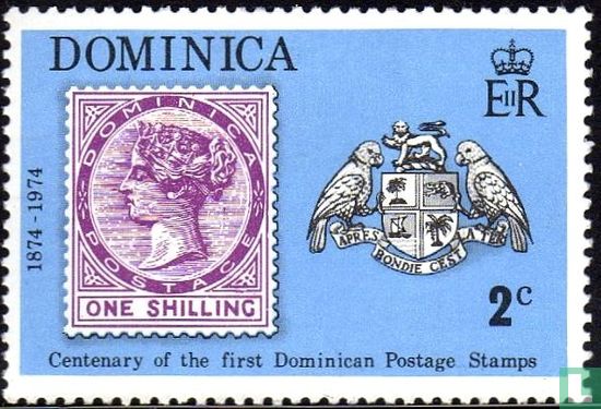 Stamp 1s. of 1874 and Coat of Arms