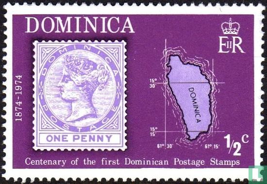Stamp 1d. of 1874 and Map 