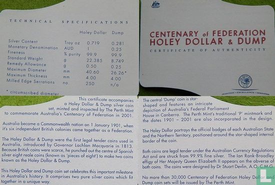 Australië combinatie set 2001 (PROOFLIKE) "Centenary of Federation - Holey dollar and dump" - Afbeelding 3