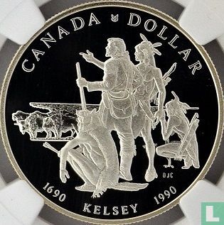 Canada 1 dollar 1990 (PROOF) "300th anniversary of Henry Kelsey's exploration of the Canadian Prairies" - Afbeelding 1