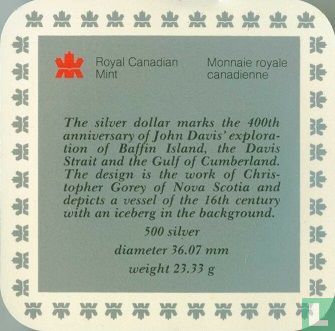 Canada 1 dollar 1987 (BE) "400th anniversary of John Davis' exploration of Baffin Island and the Gulf of Cumberland" - Image 3
