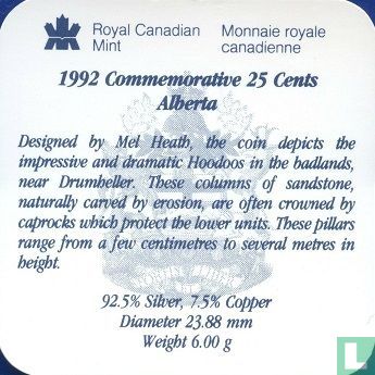 Kanada 25 Cent 1992 (PP) "125th anniversary of the Canadian Confederation - Alberta" - Bild 3