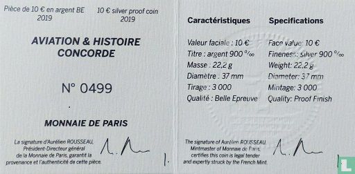 France 10 euro 2019 (PROOF) "50 years First flight of the Concorde" - Image 3