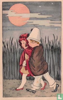 Pierrot en meisje lopen in maneschijn - Afbeelding 1