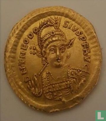 Romeinse Rijk goud Solidus (Theodosius II, Empire divided) 408-450 - Afbeelding 2