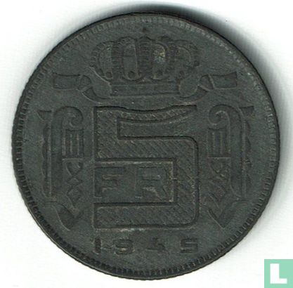 Belgium 5 francs 1945 (FRA) - Image 1