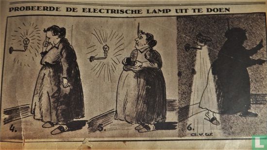 Hoe opoe, die voor 't eerst in de stad kwam, probeerde de electrische lamp uit te doen - Afbeelding 2