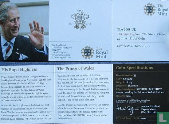 Verenigd Koninkrijk 5 pounds 2008 (PROOF - zilver) "60th birthday of Prince Charles" - Afbeelding 3